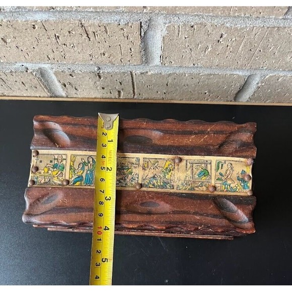 VTG hand-carved/handmade Solid Wood Trinket/Jewelry Box - Made In Spain 3 in H - Picture 7 of 8